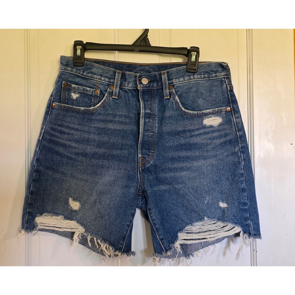 Levis 501 Original High Rise Distressed Denim Shorts Blue W30 85833-0031 Y2K